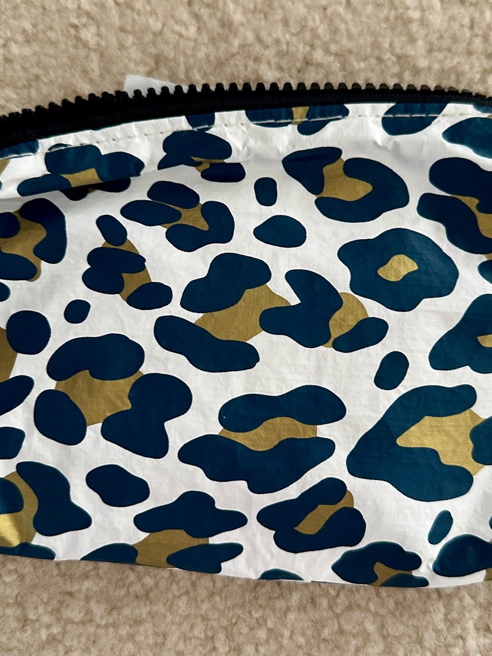 Aloha Collection Leopard Print Cosmetic Pouch in White, Teal & Gold